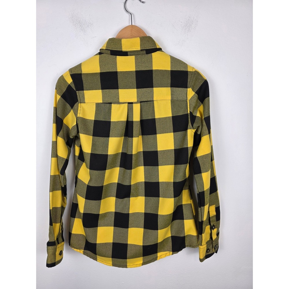 DIXXON Ruckus Flannel Shirt Yellow Black Buffalo Plaid Button Up Women's Small - Picture 2 of 7